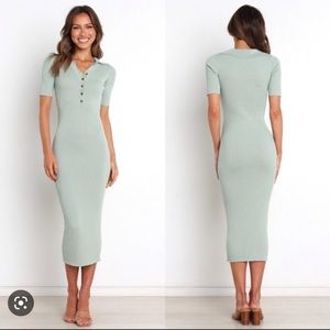 Petal & Pup Sage Green Button Bodycon Short Sleeve Midi Dress